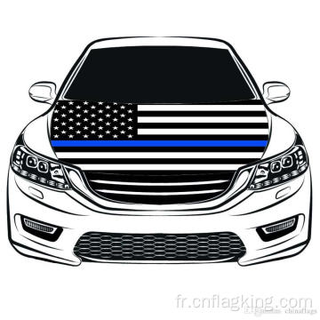 Drapeau de capot de voiture Thin Blue Line USA 100% tissus élastiques pouvant être lavés 100*150cm